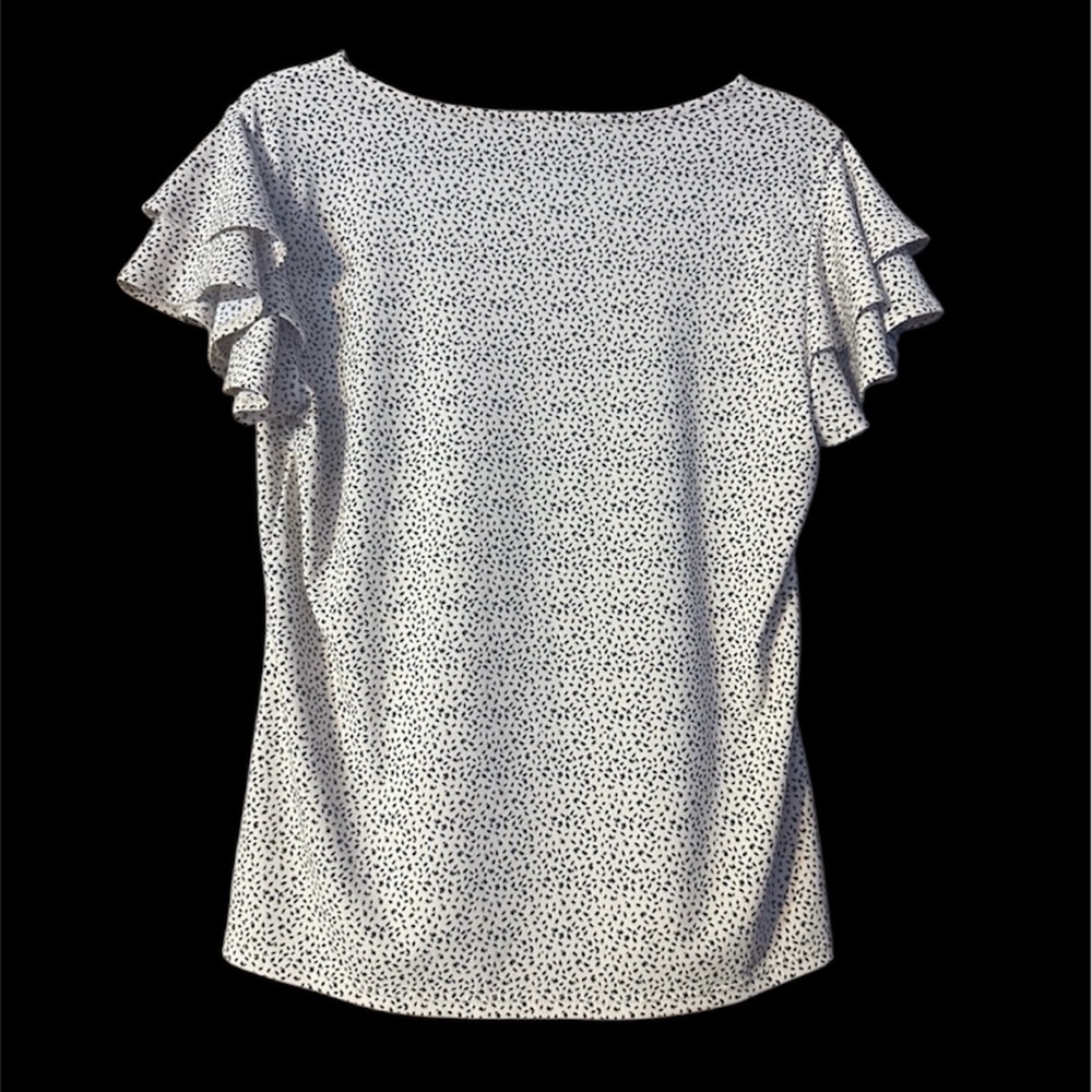 Adrianna Papell Speckled Cream Black Ruffle Tiered Sleeve Blouse Medium - Picture 6 of 8
